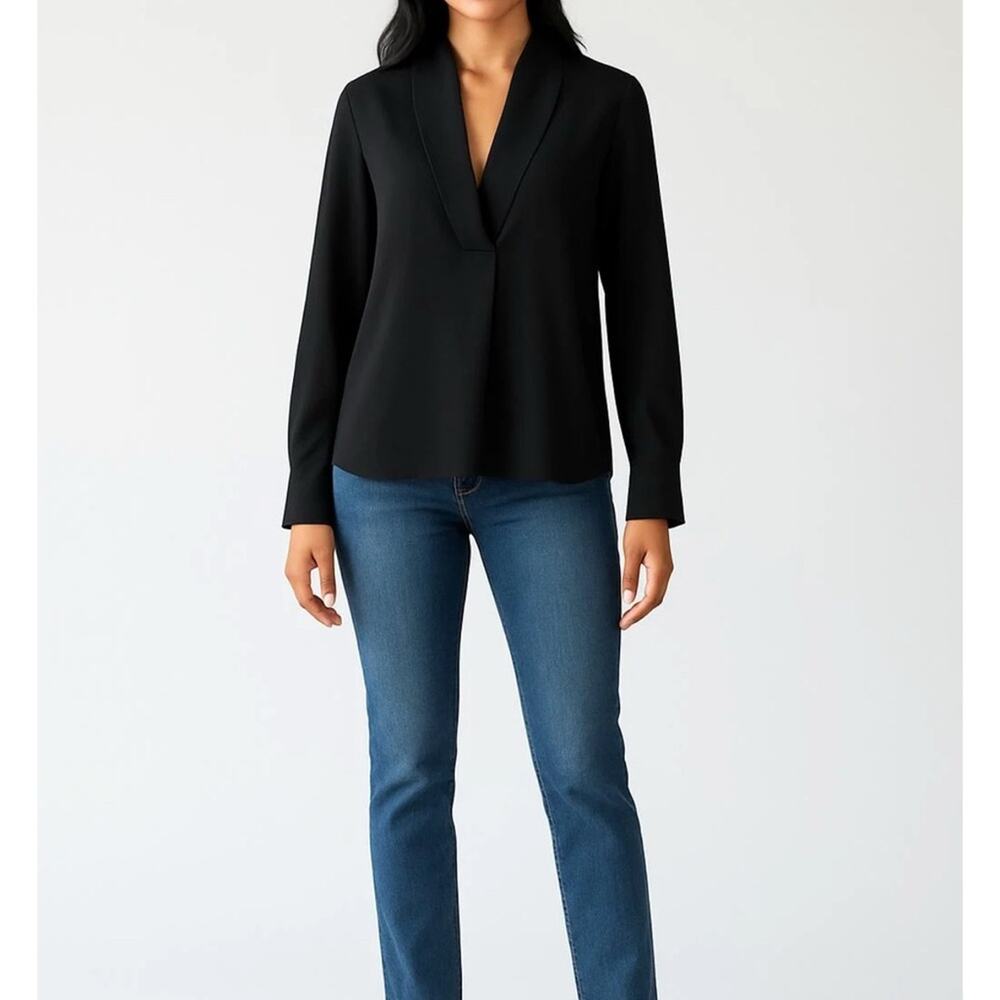 Zara Basic Long Sleeve Shawl V Neck Blouse XS
